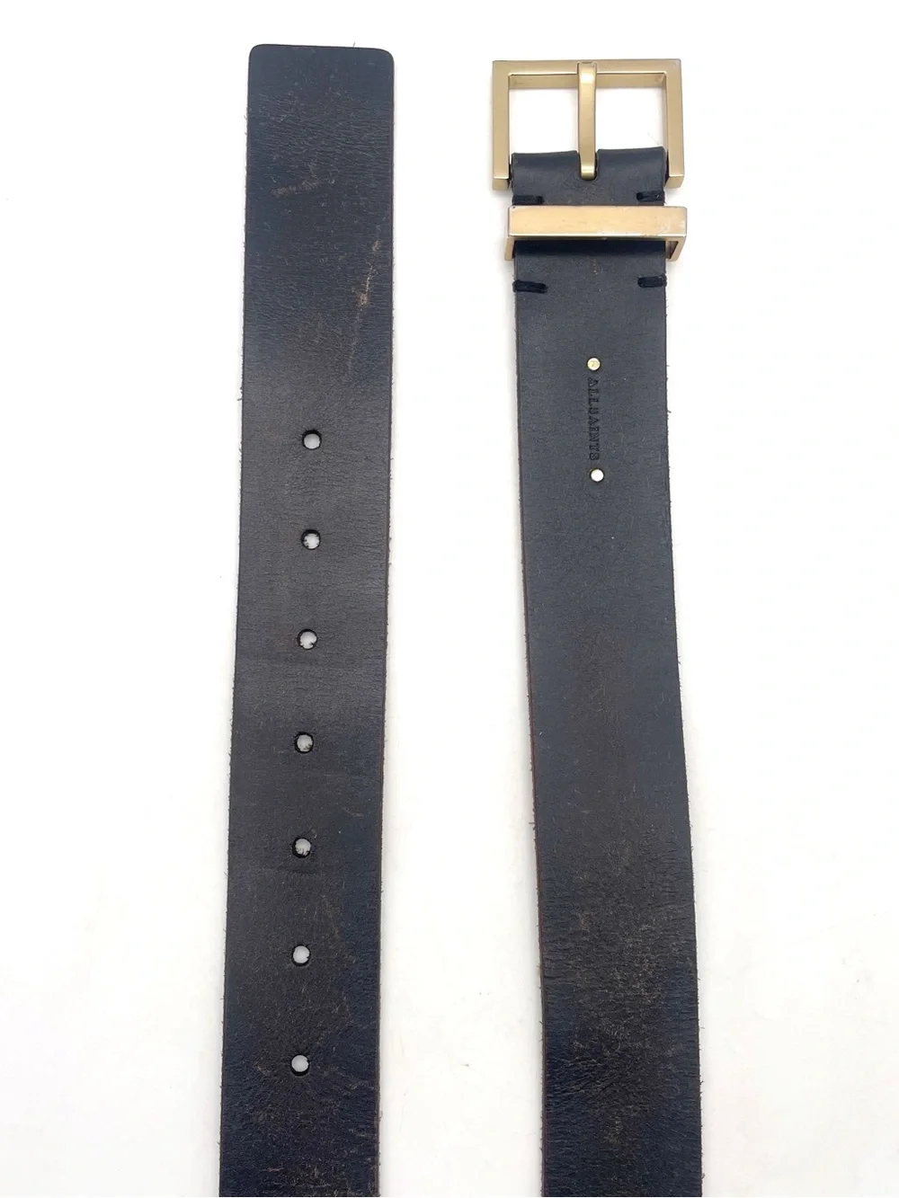 AllSaints Women’s Size S Black Genuine Leather Wide Waist Belt Gold Buckle